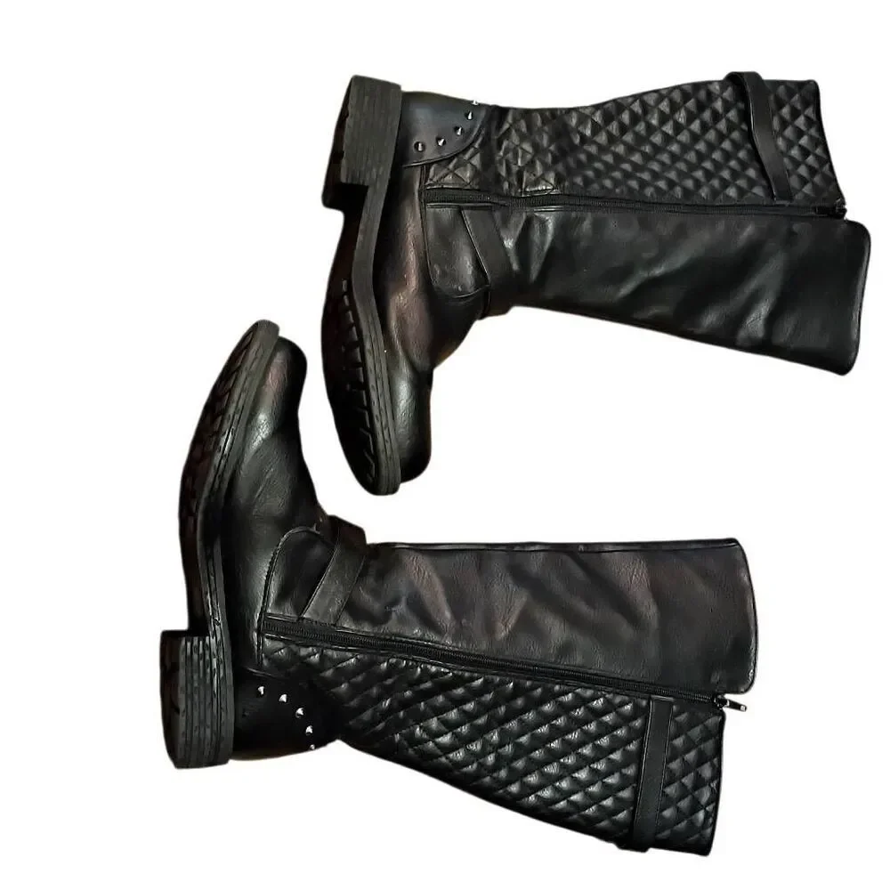 Women's Quilted Knee High Riding Boots Black Size 11